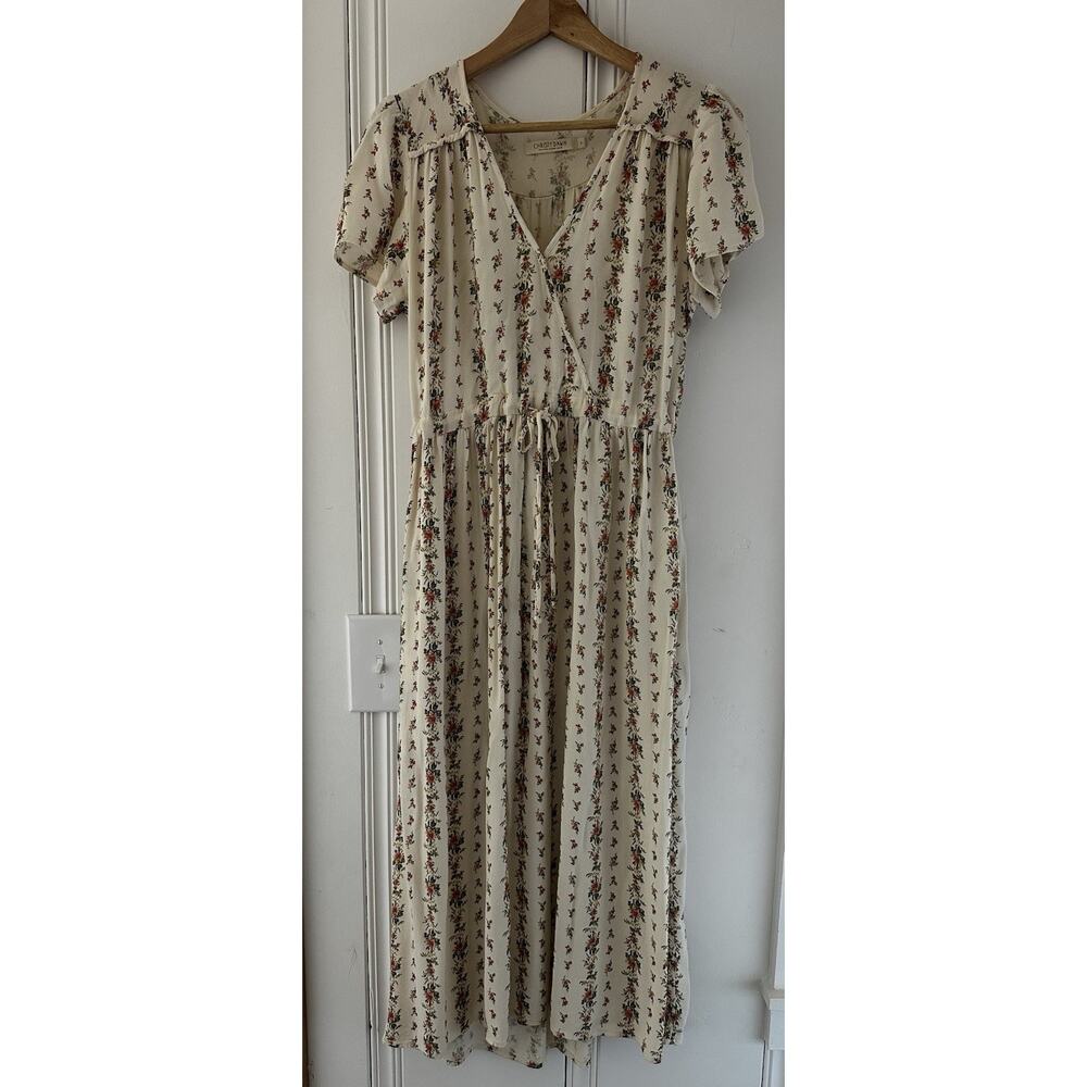 Christy Dawn S Floral‎ Midi Dress Cream Rose Print Deadstock Fabric Made USA